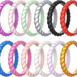 NIB 12 Pack Silicone Rubber Wedding Bands, Size 5